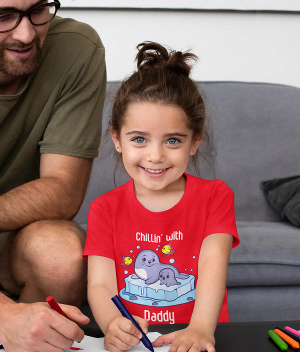 Chilling with daddy- Girl's Half Sleeve T-shirt