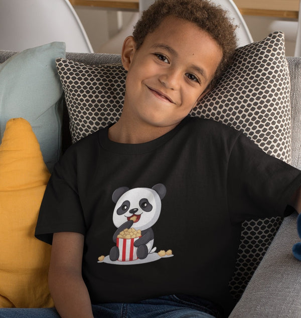 Panda with popcorn- Boy's Half Sleeve T-shirt
